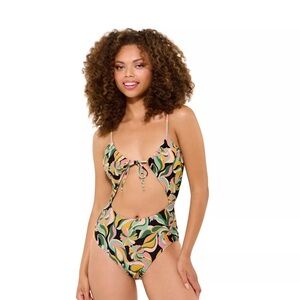 Juniors' Ninety-Nine Degrees° Tunnel Cutout One-Piece Swimsuit Size L